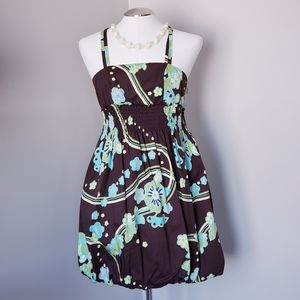 DKNY Brown Bubble Hem Dress Blue, Green Floral